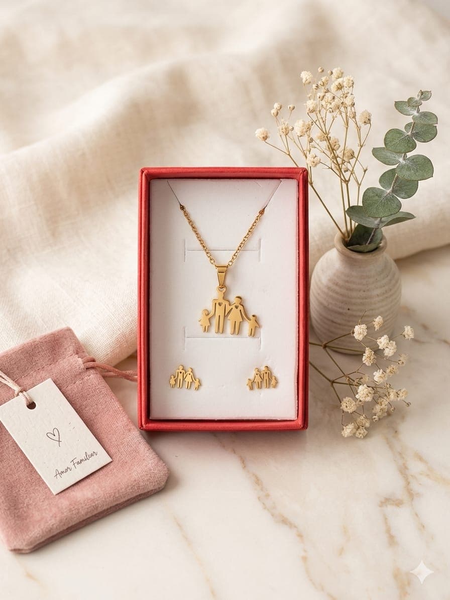 Juego Collar Con Aretes Familia