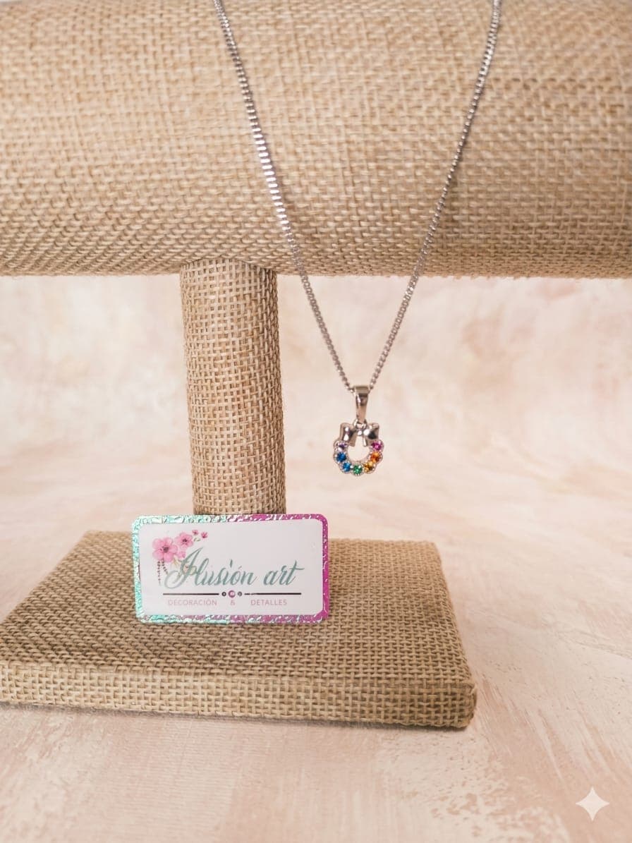 Collar Plateado Dije Corona Circones Colores 