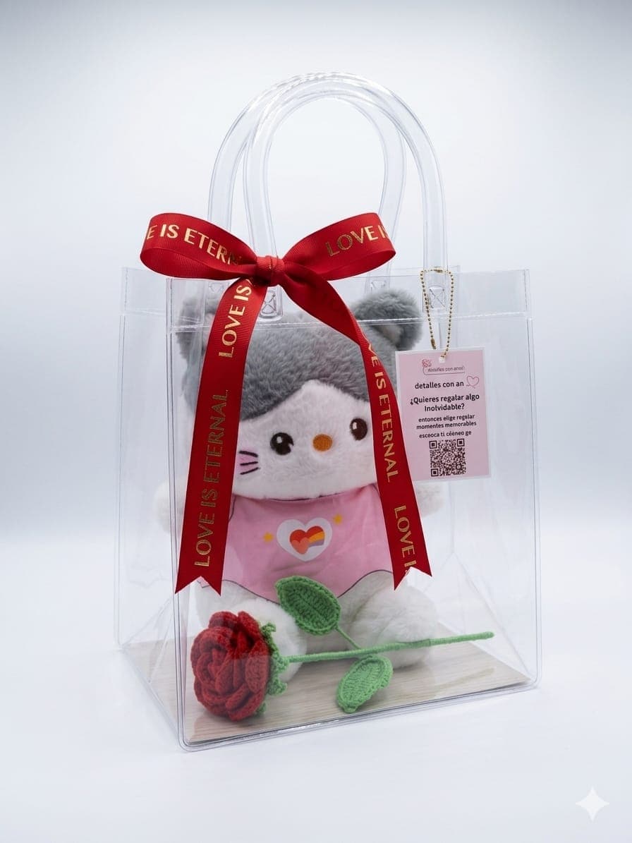 Detalle Peluche Con Rosa Tejida