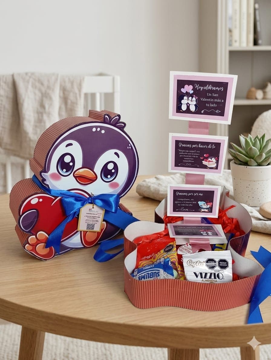 Caja Pinguino Con Acordeon De Frases