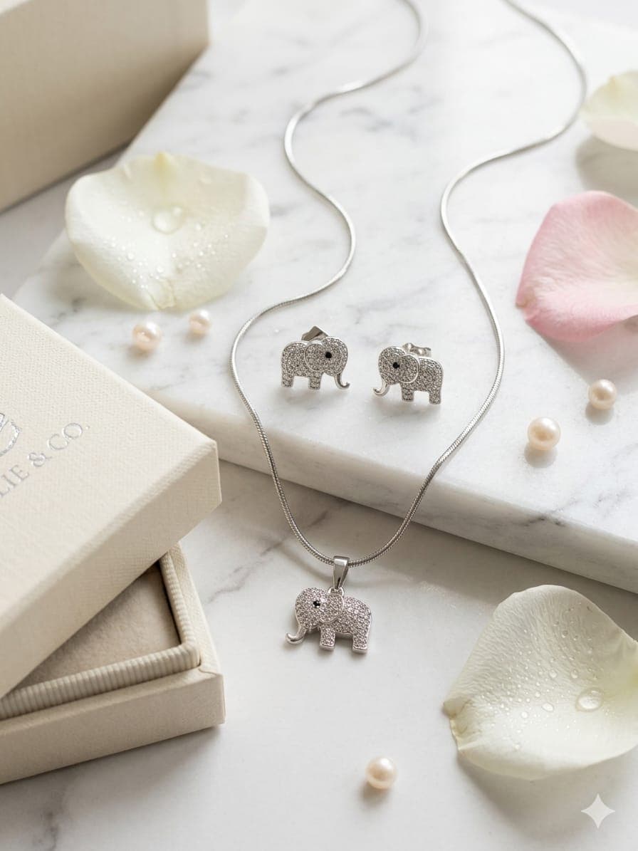 Cadena Cola De Raton Dije Elefante Y Aretes