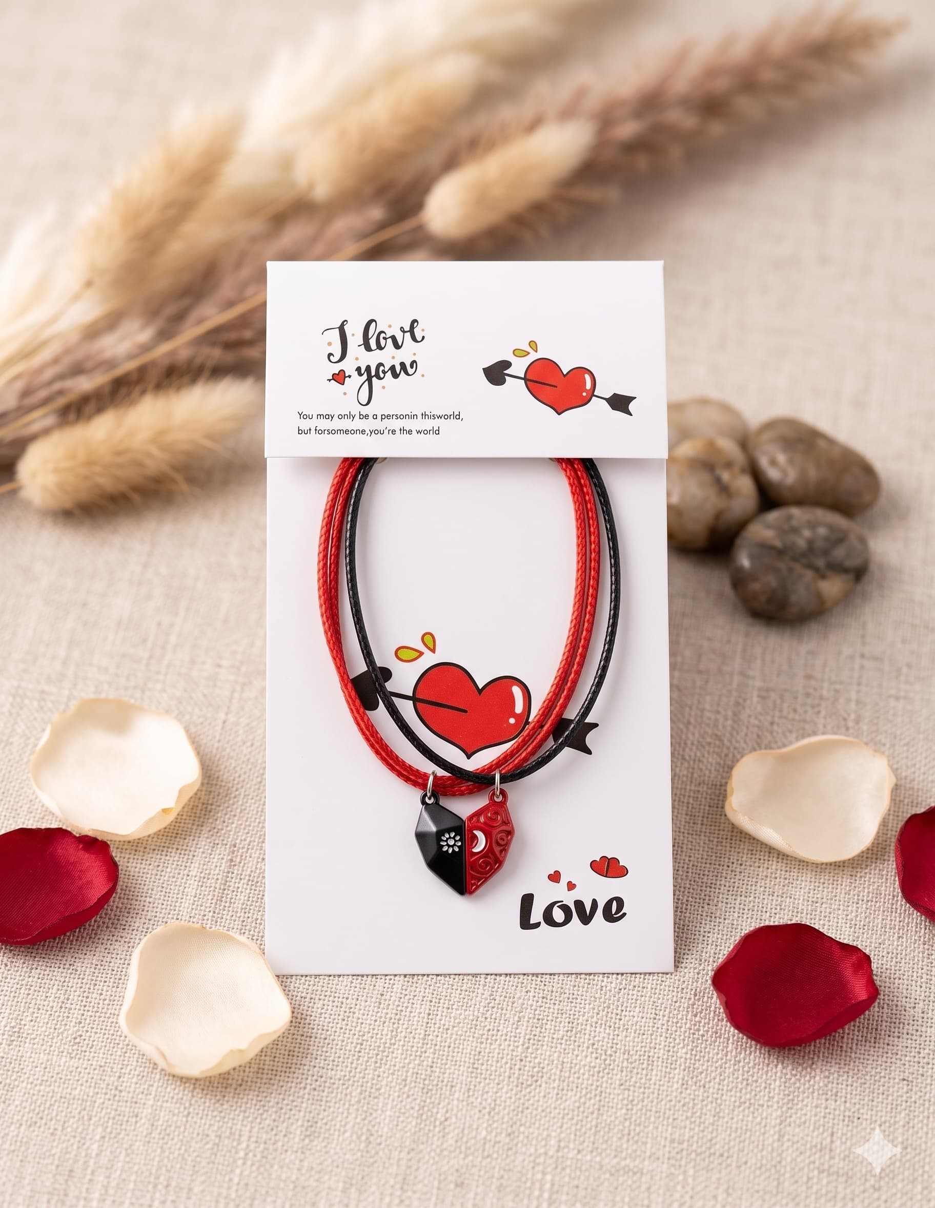 Pulseras Inmantada Pareja Cordón Rojo, Negro, Blanco