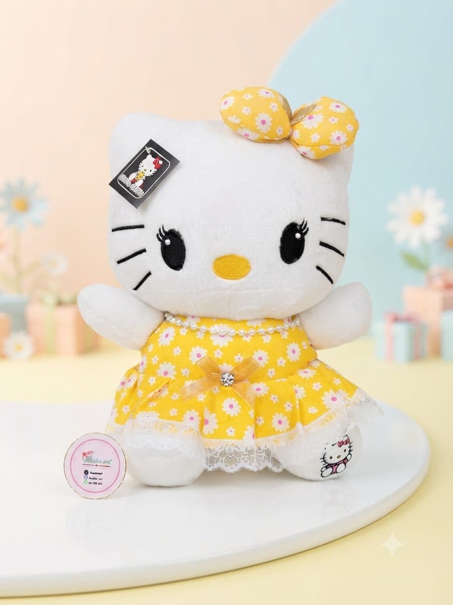 Kitty Vestido Floreado Amarillo Collar Perlas
